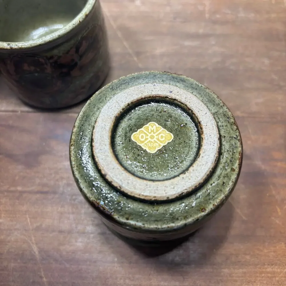 Vintage OMC Japan Green Stoneware Sake Cups Set of 3